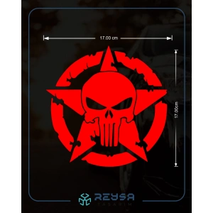 Yıldız Punisher Kurukafa Sticker 17x17 Cm Kırmızı