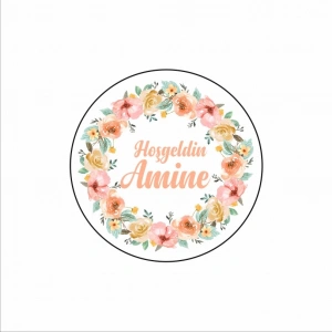 Yuvarlak Çiçek Desenli Kına Nişan Düğün 3x3 cm özel etiket / 50 adet sticker