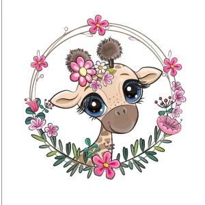 Zürafa Çiçek Çerçeveli Duvar Stickerı