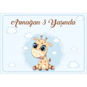 Zürafa Temalı Doğum Günü Afişi 50X70 cm