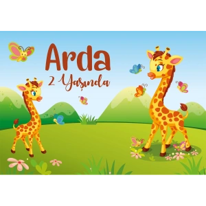 Zürafa Temalı Doğum Günü Afişi 70X100 cm
