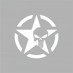 Yıldız Punisher Kurukafa Sticker17x17 Cm Beyaz