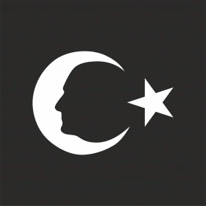 Ayyıldız ve Atatürk Silüeti Sticker17x17 Cm Beyaz