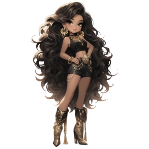 Altın Detaylı Şortlu ve Çizmeli Kovboy Kız Duvar Stickerı