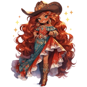 Altın İşlemeli Pantolonlu ve Siyah Şapkalı Kovboy Kız Duvar Stickerı