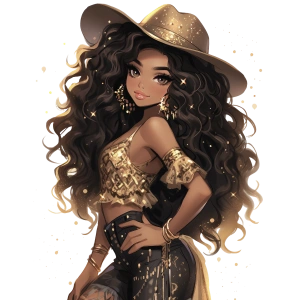 Altın Parıltılı Bluzlu Şık Kovboy Kız Duvar Stickerı