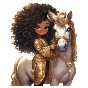 Beyaz Atlı Altın Elbiseli Kıvırcık Saçlı Kız Duvar Stickerı