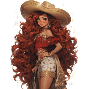 Beyaz Şortlu Kırmızı Bluzlu Kovboy Kız Duvar Stickerı