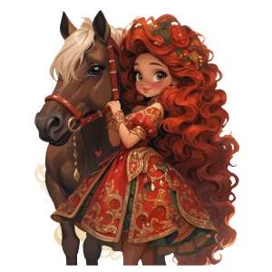 Çiçekli Saçlı Kırmızı Elbiseli Kovboy Kız Duvar Stickerı