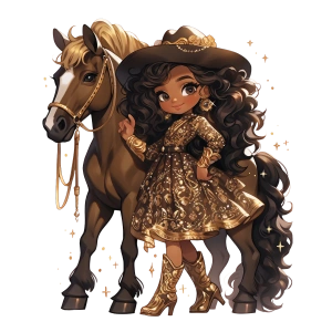 Desenli Elbiseli ve Geniş Şapkalı Kovboy Kız Duvar Stickerı