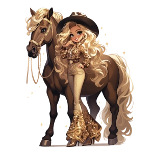 Işıltılı Altın Pantolonlu ve Şapkalı Kovboy Kız Duvar Stickerı