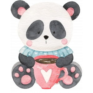 Kahve Tutan Mavi Kazaklı Panda Duvar Stickerı