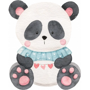 Kalpli Süslemeli Mavi Kazaklı Panda Duvar Stickerı