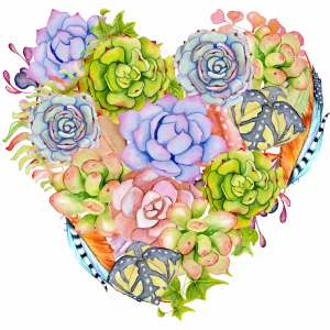 Kelebekli ve Tüylü Sukulent Kalp