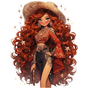 Kırmızı Bluzlu Yıldızlı Etekli Kovboy Kız Duvar Stickerı