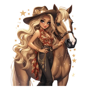 Kırmızı Desenli Bluzlu ve Şapkalı Kovboy Kız Duvar Stickerı