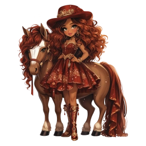 Kırmızı Elbiseli ve Şapkalı Şık Kovboy Kız Duvar Stickerı