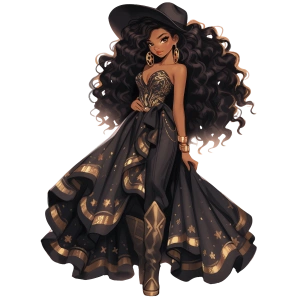 Kırmızı Elbiseli ve Siyah Şapkalı Çekici Kovboy Kız Duvar Stickerı