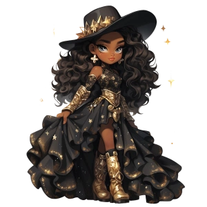 Kırmızı Etekli ve Şapkalı Zarif Kovboy Kız Duvar Stickerı