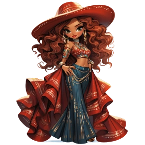 Kırmızı Şapkalı Mavi Etekli Kovboy Kız Duvar Stickerı