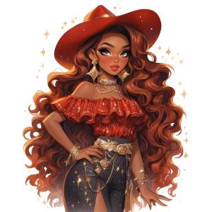 Kırmızı Şapkalı ve Simli Elbiseli Kovboy Kız Duvar Stickerı