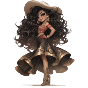 Kırmızı Üstlü ve Süslü Etekli Kovboy Kız Duvar Stickerı