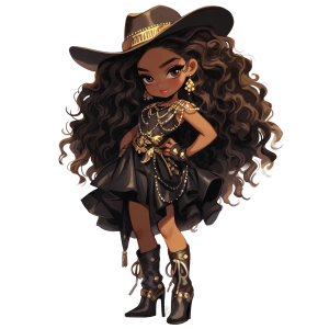 Kırmızı ve Altın İşlemeli Şık Kovboy Kız Duvar Stickerı