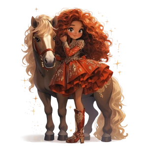 Kızıl Saçlı Kırmızı Elbiseli Sevimli Kovboy Kız Duvar Stickerı