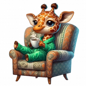 Koltukta Oturan Pijamalı Sevimli Zürafa (Buharlı Kupa ile)