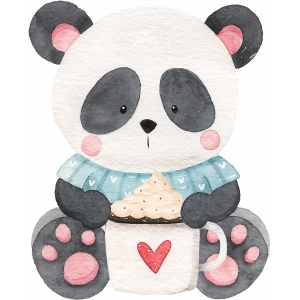 Kremalı Kahve Tutan Mavi Kazaklı Panda Duvar Stickerı