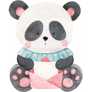 Mavi Kazaklı Panda ve Zarf Duvar Stickerı