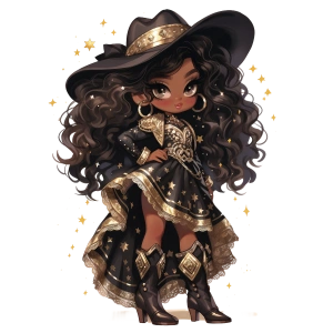 Mor Detaylı Parlak Elbiseli Kovboy Kız Duvar Stickerı