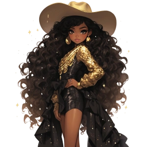 Parlak Altın Fırfırlı Elbiseli Kovboy Kız Duvar Stickerı