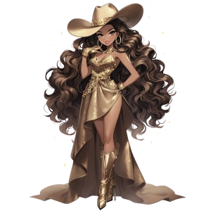 Parlak Altın Kısa Elbiseli Kovboy Kız Duvar Stickerı