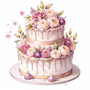 Pembe Güllü İki Katlı Pasta Duvar Stickerı