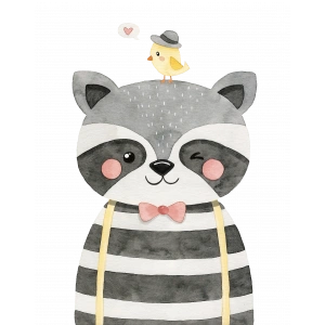 Şapkalı Rakun ve Kuş Duvar Stickerı