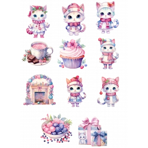 Sevimli Kedicik Sticker Set 1 11 Parça Telefon, Tablet, Defter, Laptop Sticker