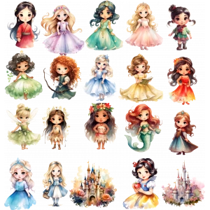 Sevimli Masal Karakterleri Sticker Set 1 20 Parça Telefon, Tablet, Defter, Laptop Sticker