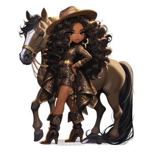 Şık Kahverengi Elbiseli Kovboy Kız Duvar Stickerı