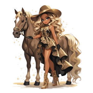 Şık Siyah ve Altın Elbiseli Kovboy Kız Duvar Stickerı