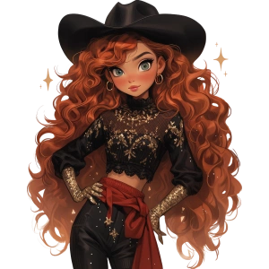 Siyah Şapkalı Altın Detaylı Kıvırcık Saçlı Kız Duvar Stickerı