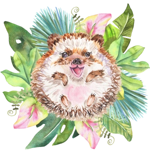 Tropikal Yapraklar Arasında Mutlu Kirpi