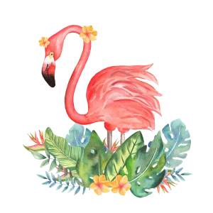 Tropikal Yapraklı Flamingo