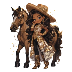 Uzun Beyaz ve Altın Ceketli Kovboy Kız Duvar Stickerı