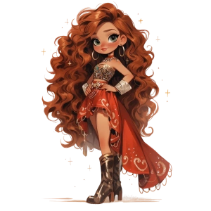 Uzun Kızıl Saçlı Kırmızı Elbiseli Kovboy Kız Duvar Stickerı