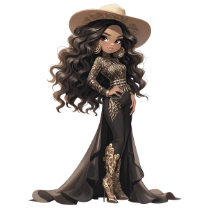 Uzun Kuyruklu Altın İşlemeli Takımlı Kovboy Kız Duvar Stickerı