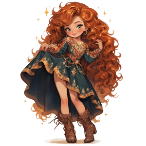 Uzun Yeşil Elbiseli Kıvırcık Saçlı Kız Duvar Stickerı