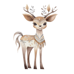 Yaprak Desenli Boynuzlu Sevimli Geyik Duvar Stickerı
