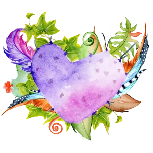 Yapraklar ve Tüyler Arasında Mor Kalp