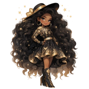 Yıldız Desenli Elbiseli Şapkalı Kovboy Kız Duvar Stickerı